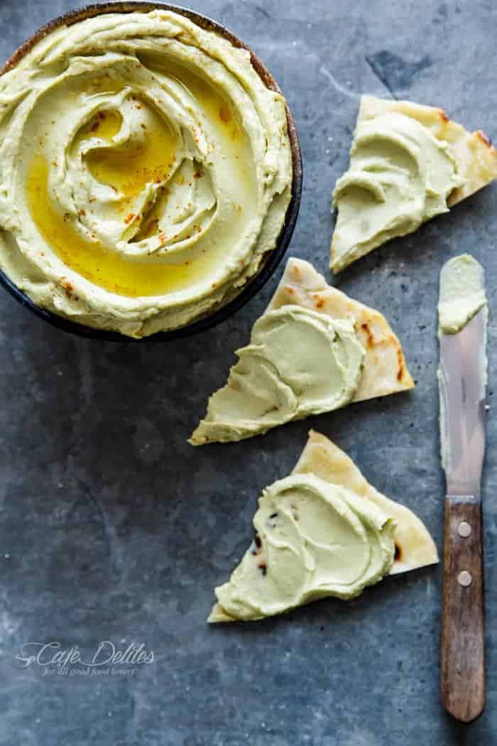 Avocado Hummus in minutes! Combining the best of both worlds with avocado and hummus in just one dip! | https://cafedelites.com