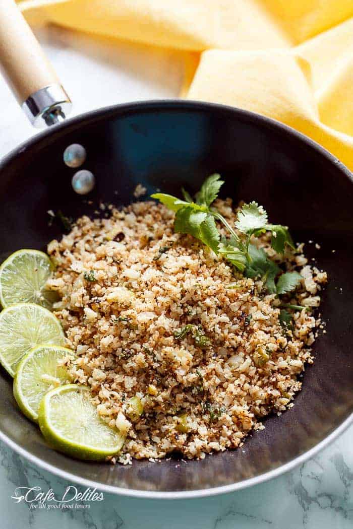 Cilantro Lime Cauliflower Rice | https://cafedelites.com