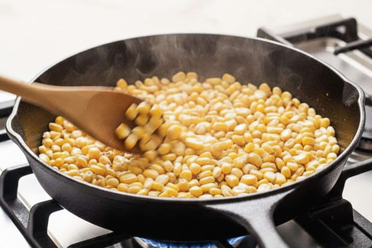 Toasting the corn in a skillet. - 5