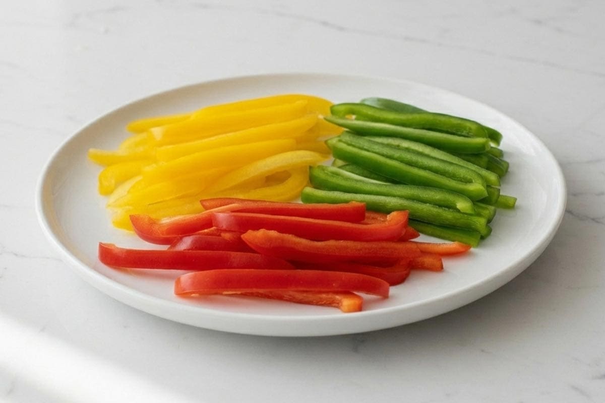 Sliced peppers on a plate. - 7