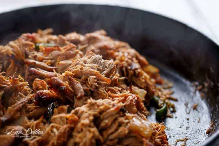 Crispy Slow Cooker Pork Carnitas (Mexican Pulled Pork) | https://cafedelites.com