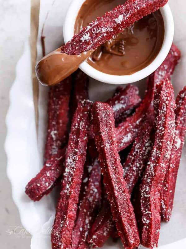 The Best Red Velvet Churros with dip