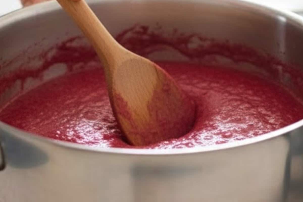 Add the flour and cocoa mixture to the saucepan, stirring firmly with a wooden spoon until a thick dough forms