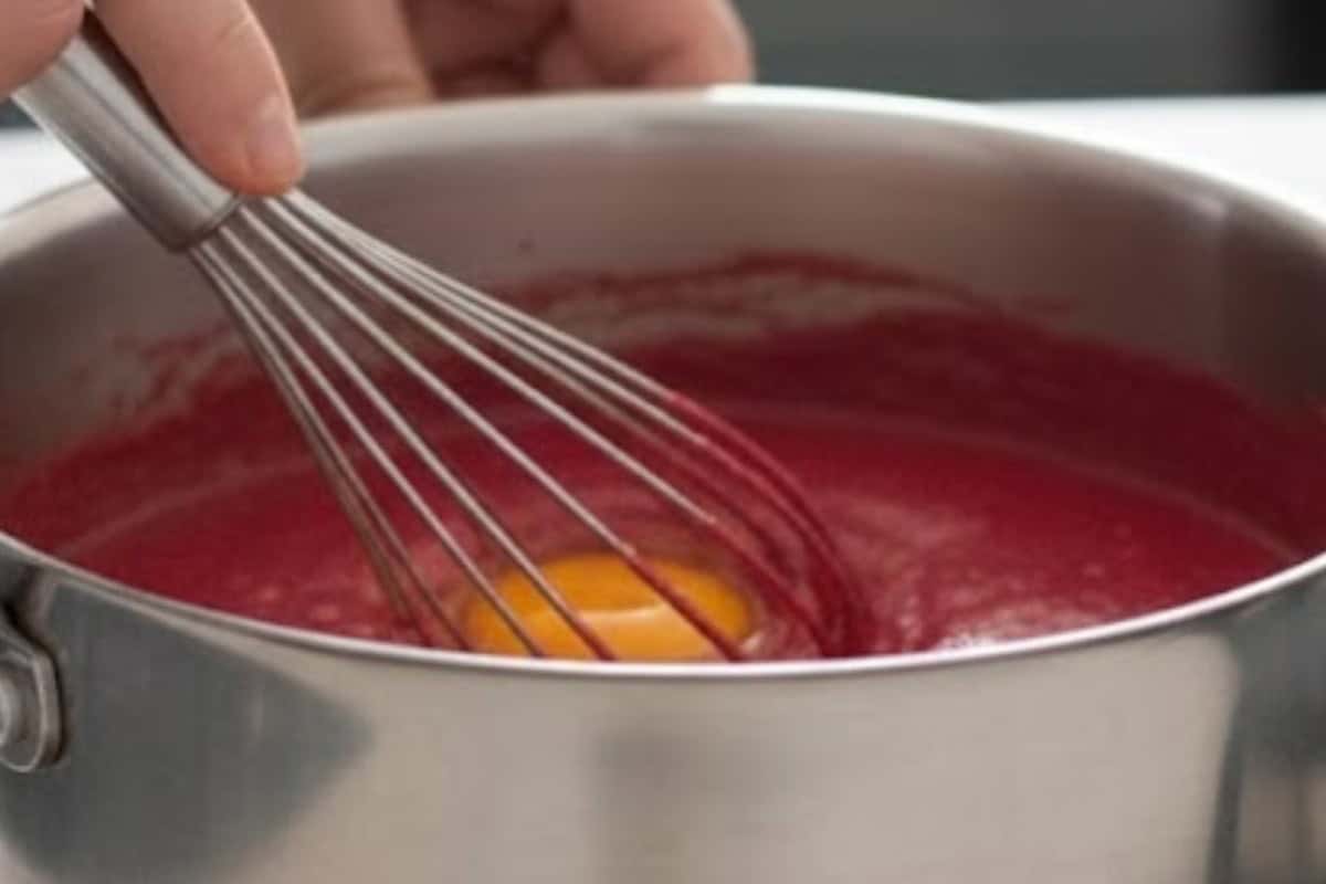 Remove from heat and let dough cool for about 10 minutes, or until just warm. Add vanilla and egg