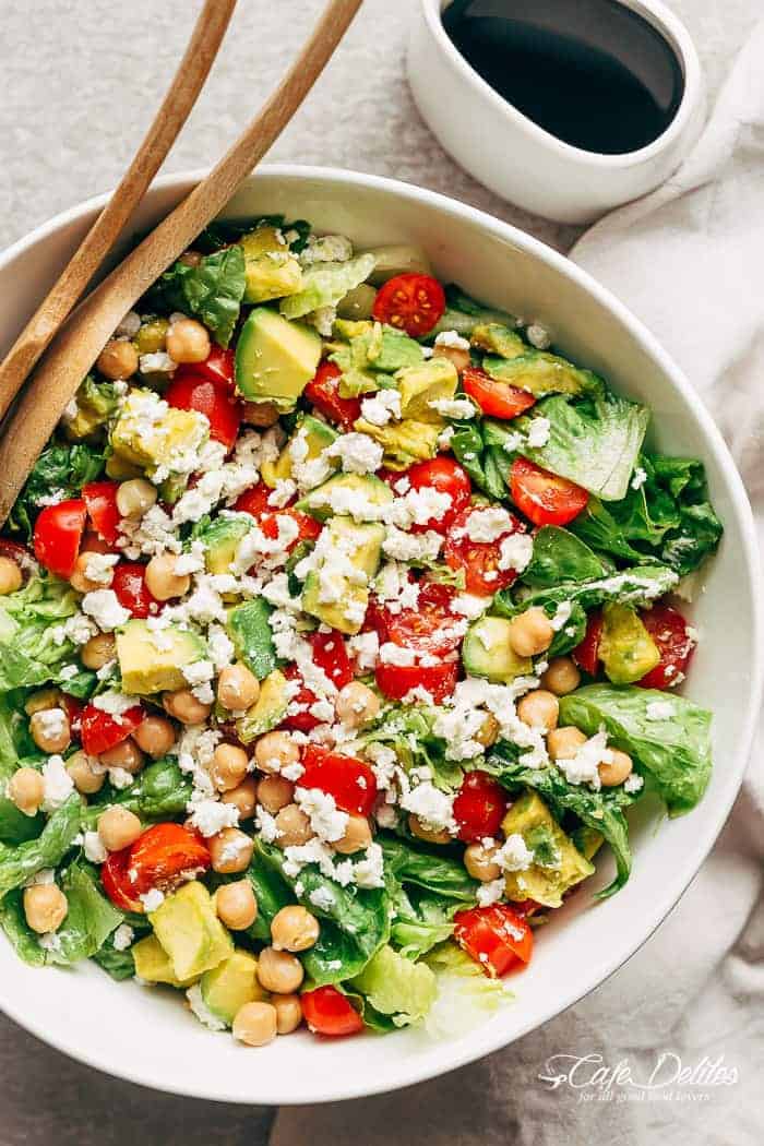 I wanted to share this easy Balsamic Chickpea Avocado Feta Salad in time for last minute E Balsamic Chickpea Avocado Feta Salad