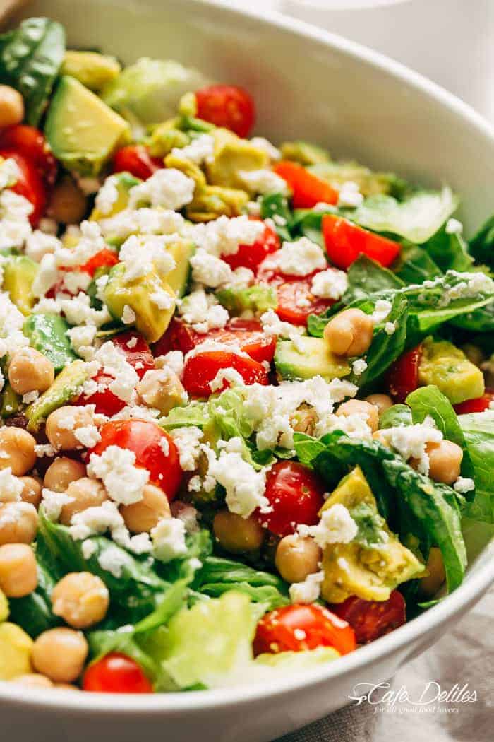 I wanted to share this easy Balsamic Chickpea Avocado Feta Salad in time for last minute E Balsamic Chickpea Avocado Feta Salad