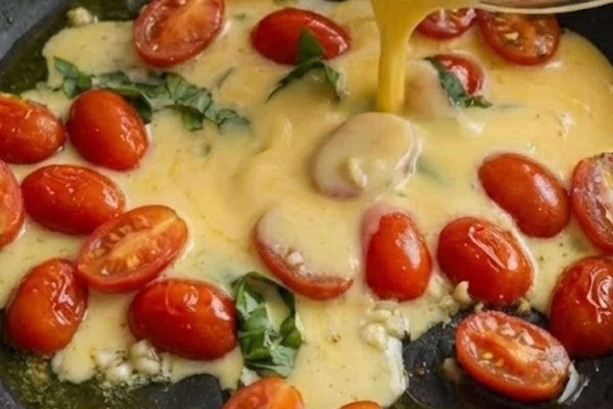 Pour egg mixture into remaining tomatoes and stir gently