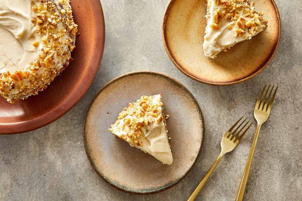 finished slices of carrot cake cheesecake