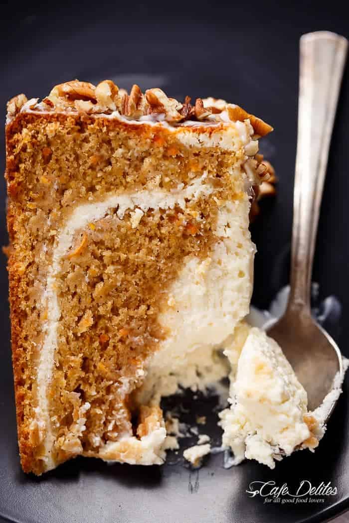 Carrot Cake Cheesecake is a fluffy and super moist carrot cake layered with a creamy Carrot Cake Cheesecake