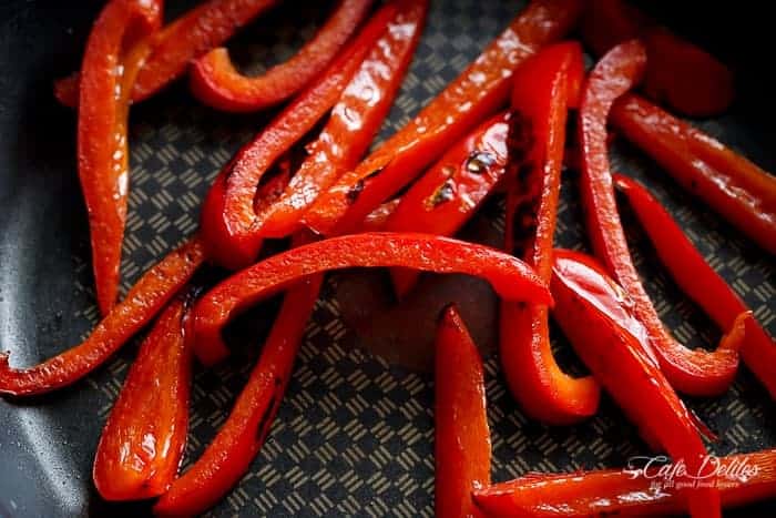 Long strips of red bell peppers