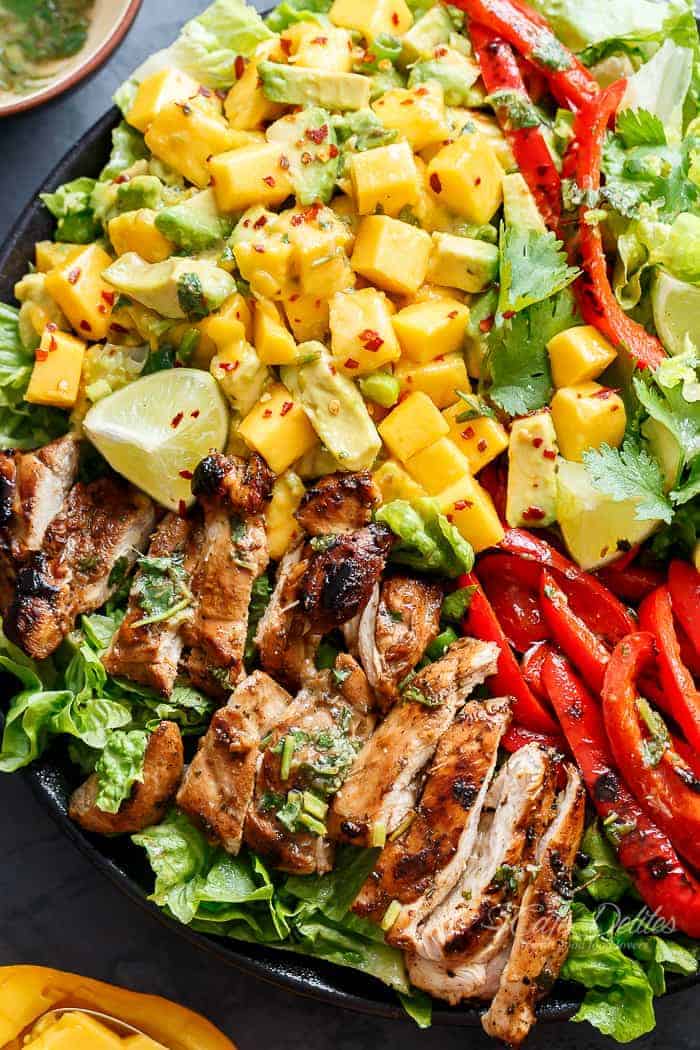 Easy Grilled Cilantro Lime Chicken Salad With A Mango Salsa! | https://cafedelites.com