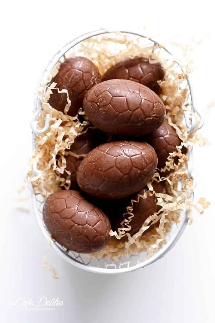 Chocolate Chip Cookie Dough Filled Easter Eggs | https://cafedelites.com