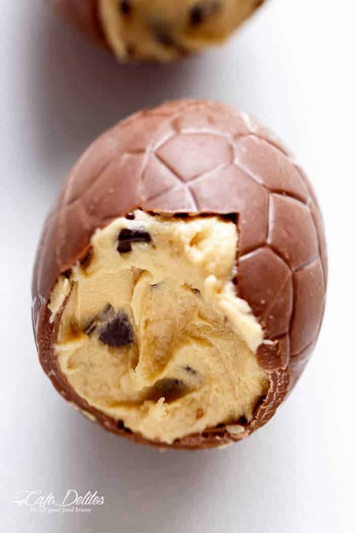 Chocolate Chip Cookie Dough Filled Easter Eggs | https://cafedelites.com