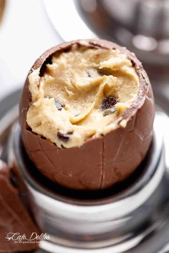 Chocolate Chip Cookie Dough Filled Easter Eggs | https://cafedelites.com