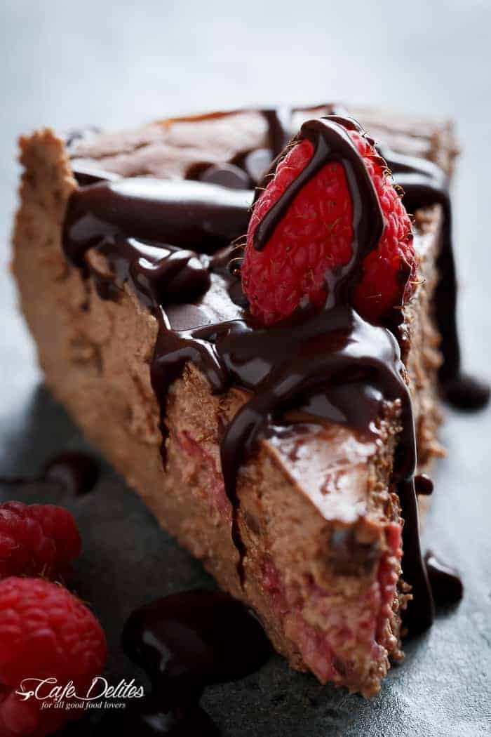 A Crustless Chocolate Raspberry Cheesecake that happens to be only  Chocolate Raspberry Cheesecake (Low Carb + Low Fat)