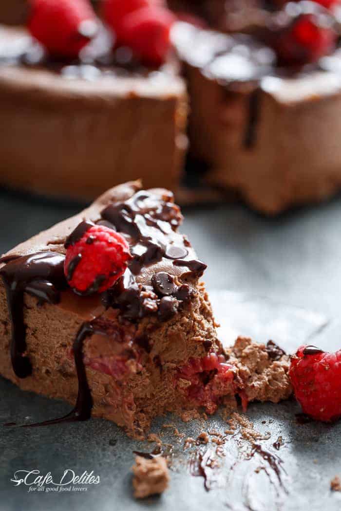 A Crustless Chocolate Raspberry Cheesecake that happens to be only  Chocolate Raspberry Cheesecake (Low Carb + Low Fat)