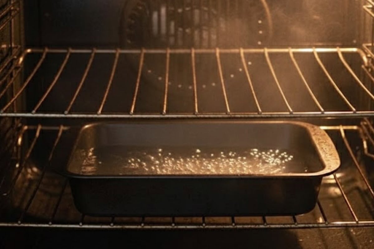 Preheat the oven to 280°F or 140°C and place a baking dish with boiling water on the lowest rack