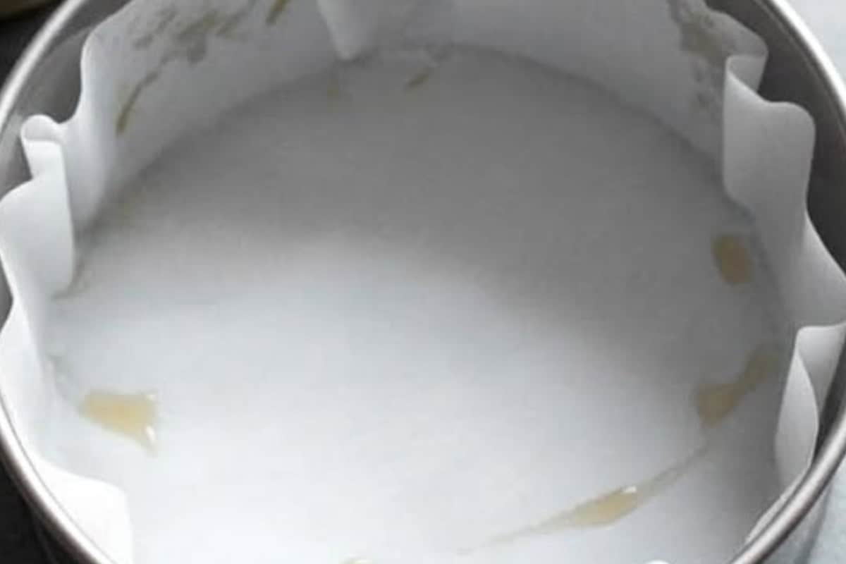 Grease and line an 8 inch springform pan, making sure the base and sides are covered