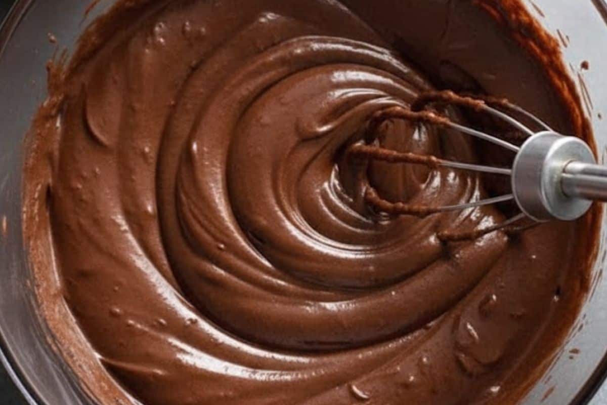 Fold in the cocoa powder, add the eggs, and beat gently