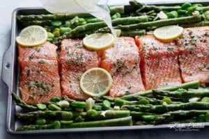 One Pan Lemon Garlic Baked Salmon and Asparagus - Cafe Delites