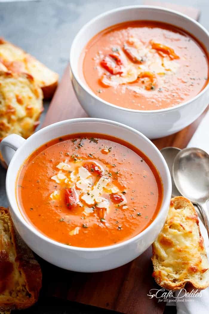 Creamy Roasted Tomato Basil Soup No Cream Cafe Delites