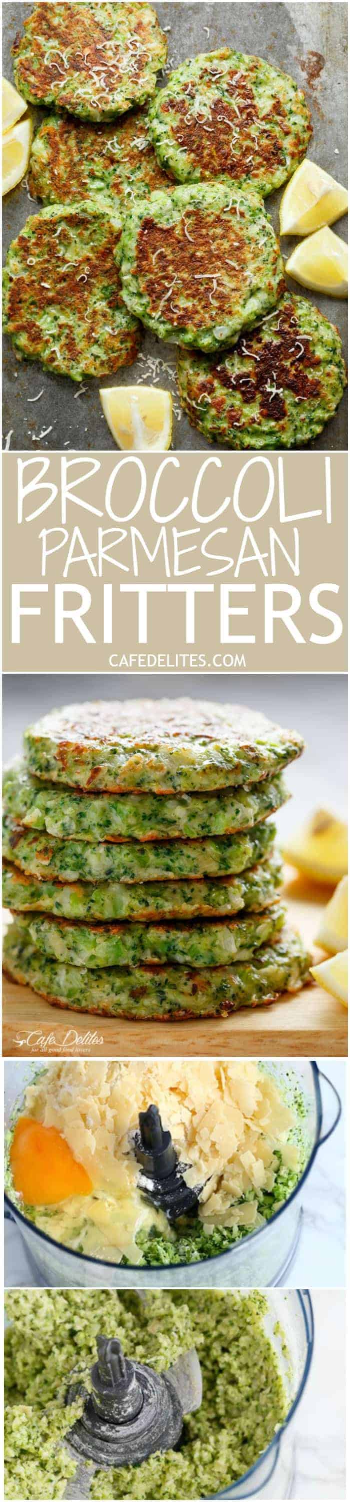 Crispy Broccoli Parmesan Fritters -- baked instead of fried -- is a great way to deliciously stash veggies for both children and adults! | https://cafedelites.com