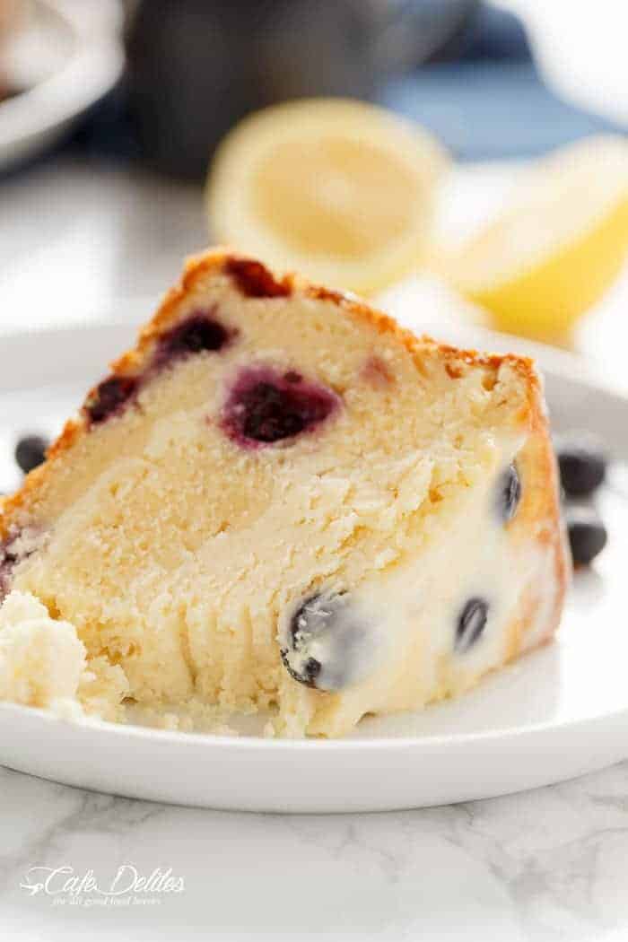 Blueberry Lemon Cheesecake Cake | https://cafedelites.com