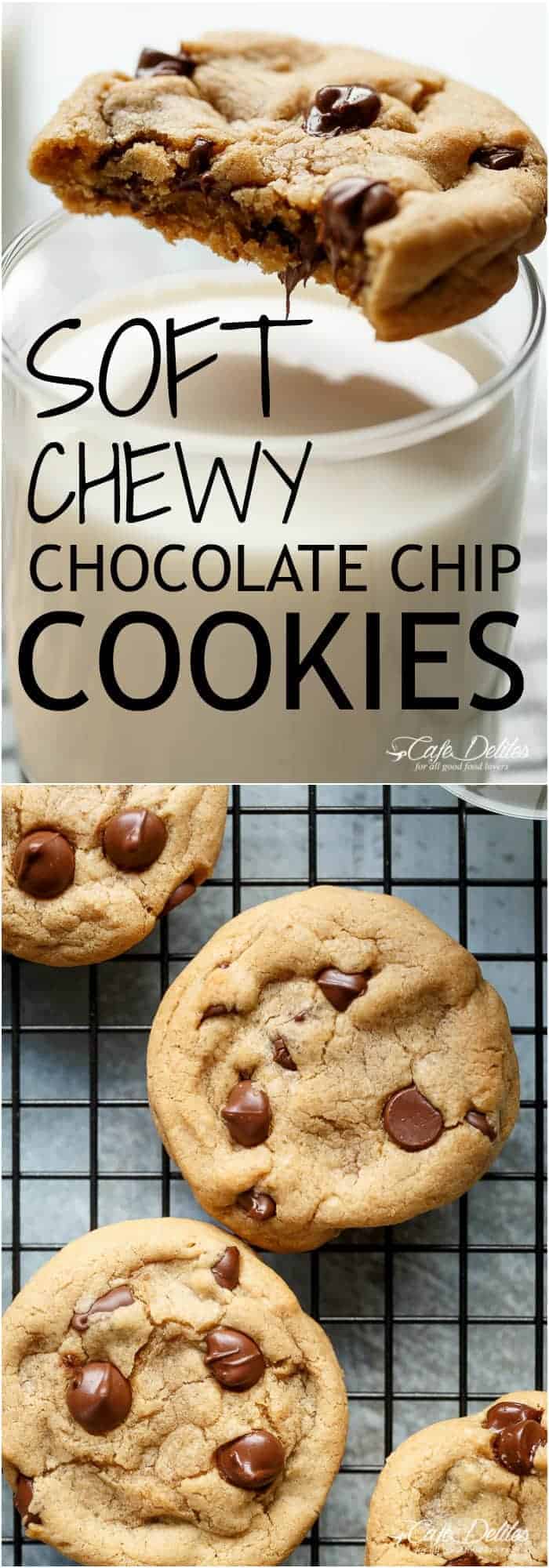 The best, Easy Soft Chewy Chocolate Chip Cookies with simple steps and ONE added ingredient for a soft and chewy experience in LESS THAN 15 minutes! | https://cafedelites.com