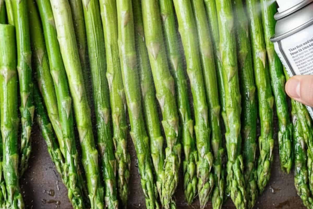 Lightly sprayed the asparagus on a baking sheet.