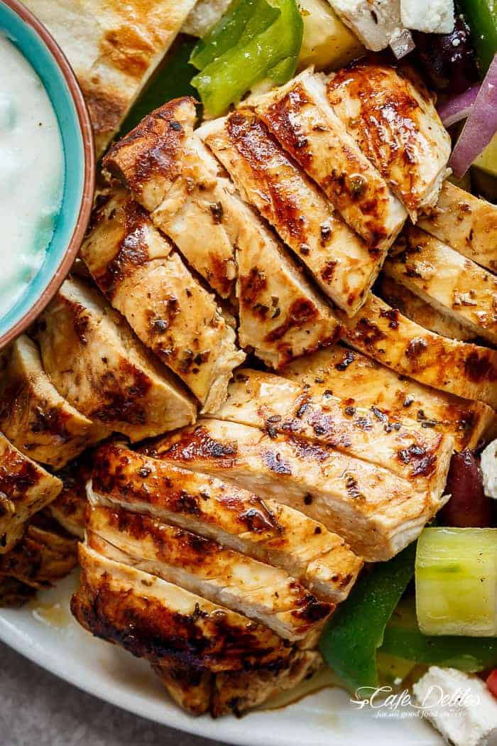 Greek Souvlaki flavours are smothered all over this salad Greek Lemon Garlic Chicken Salad