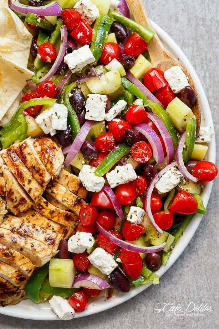 Greek Souvlaki flavours are smothered all over this salad Greek Lemon Garlic Chicken Salad