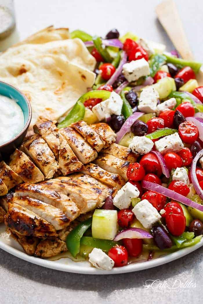 Greek Souvlaki flavours are smothered all over this salad Greek Lemon Garlic Chicken Salad