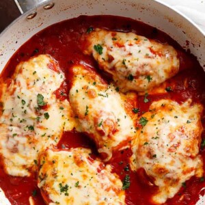 Mozzarella Chicken In Tomato Sauce in a pan