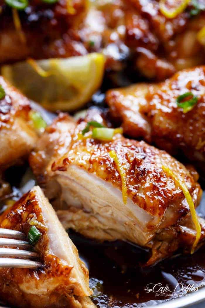 Honey Lemon Garlic Chicken | https://cafedelites.com