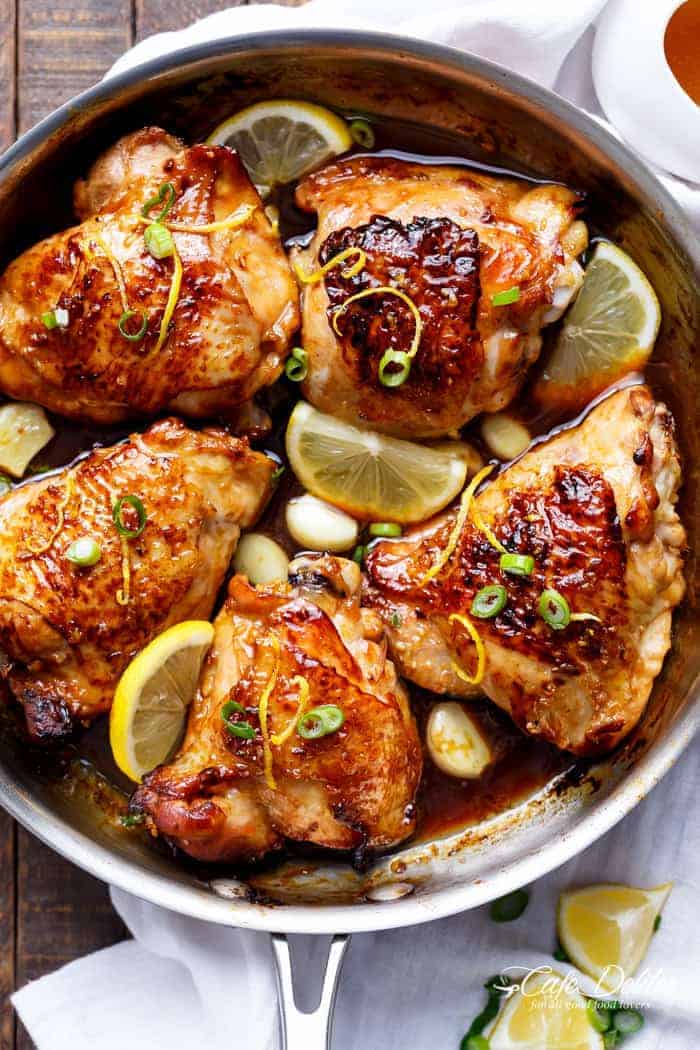 Honey Lemon Garlic Chicken | https://cafedelites.com