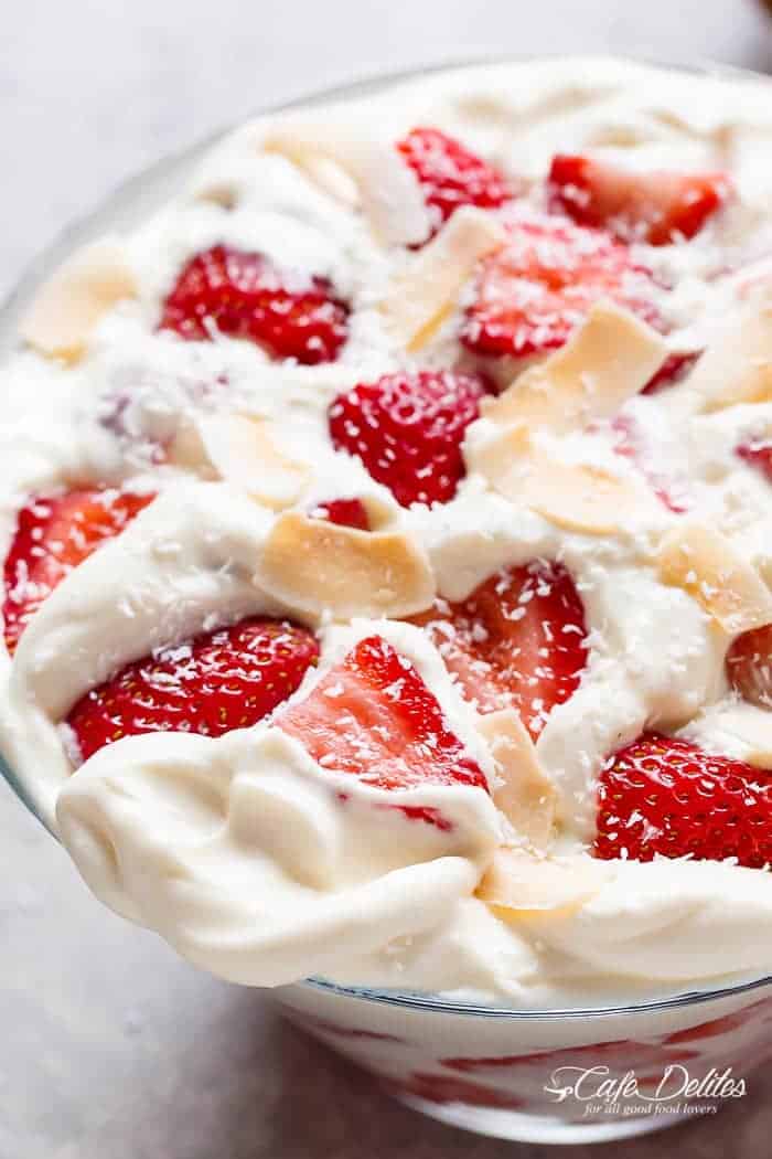  This is more like a cross between a no bake strawberry cheesecake Strawberry Coconut Cheesecake Salad