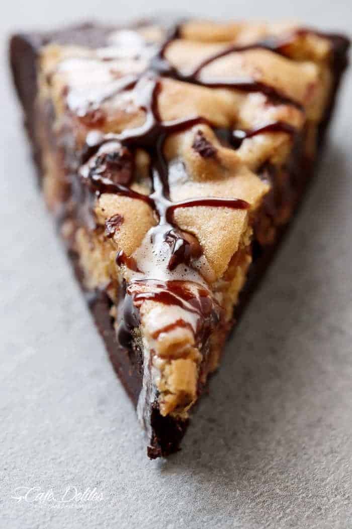 Chocolate Chip Cookie Marbled Skillet Brownie | https://cafedelites.com