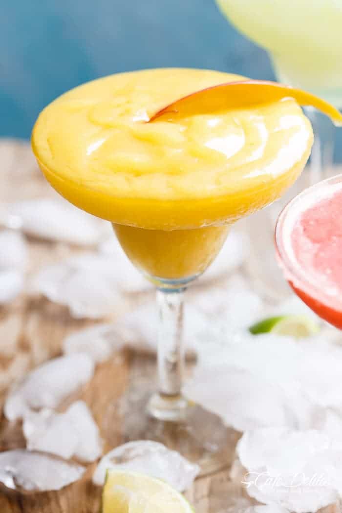 Frozen Strawberry and Mango Margaritas | https://cafedelites.com