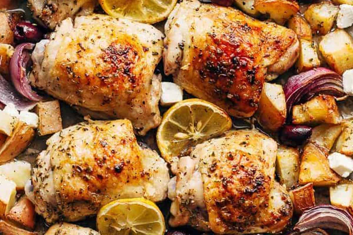 Close-up shot of Greek Chicken And Potatoes.