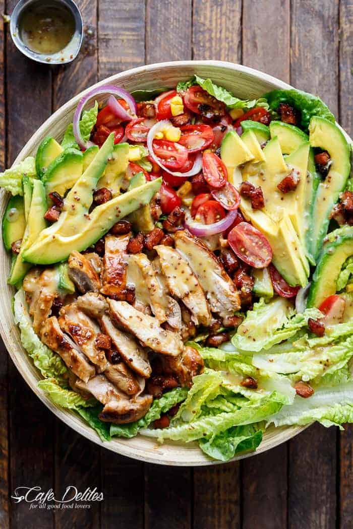 Honey Mustard Chicken, Avocado + Bacon Salad - Cafe Delites