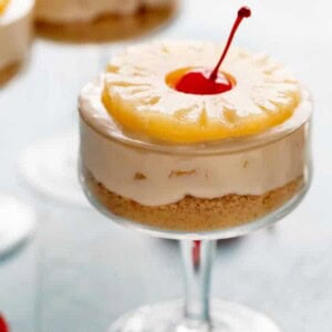 No Bake Pineapple Cheesecakes in a glass