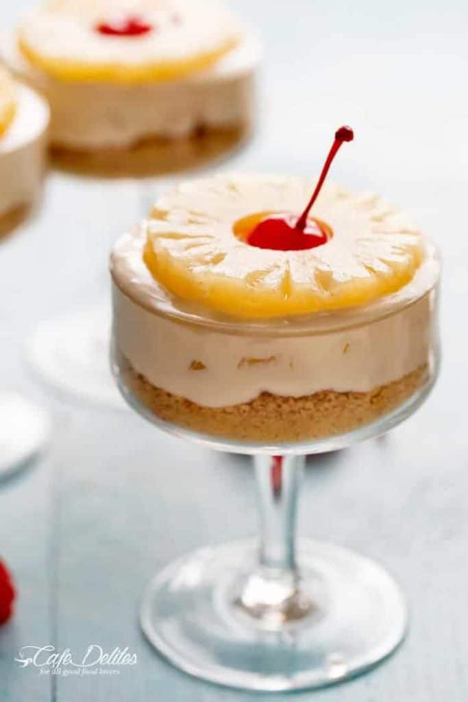 No Bake Pineapple Cheesecakes in a glass