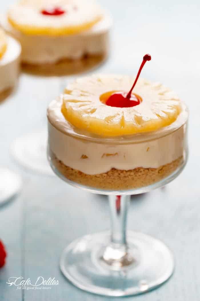 No Bake Pineapple Cheesecakes | http;//cafedelites.com