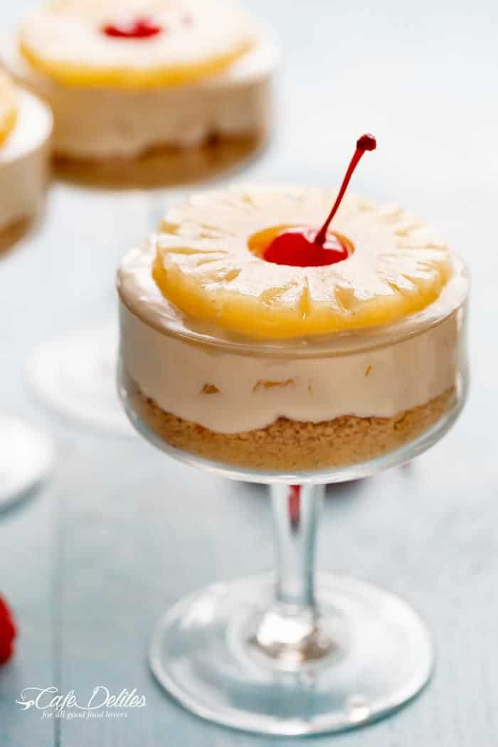  a twist on the traditional Pineapple Upside Down Cake No Bake Pineapple Cheesecakes