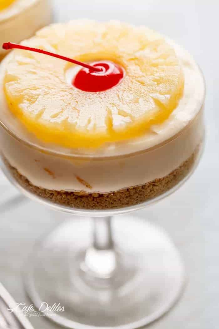  a twist on the traditional Pineapple Upside Down Cake No Bake Pineapple Cheesecakes