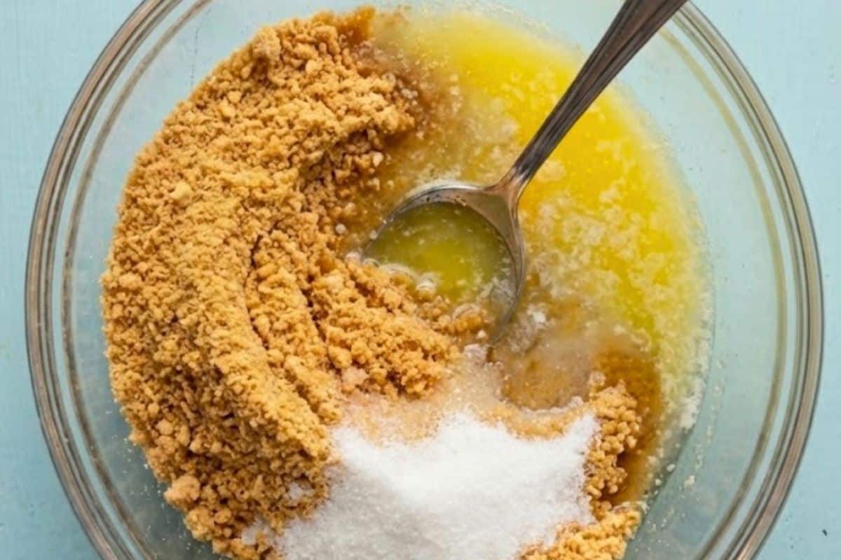 Combine graham cracker crumbs with the melted butter and sugar - 3