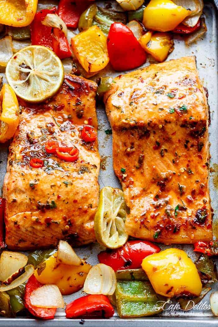 Sheet Pan Chili Lime Salmon | https://cafedelites.com