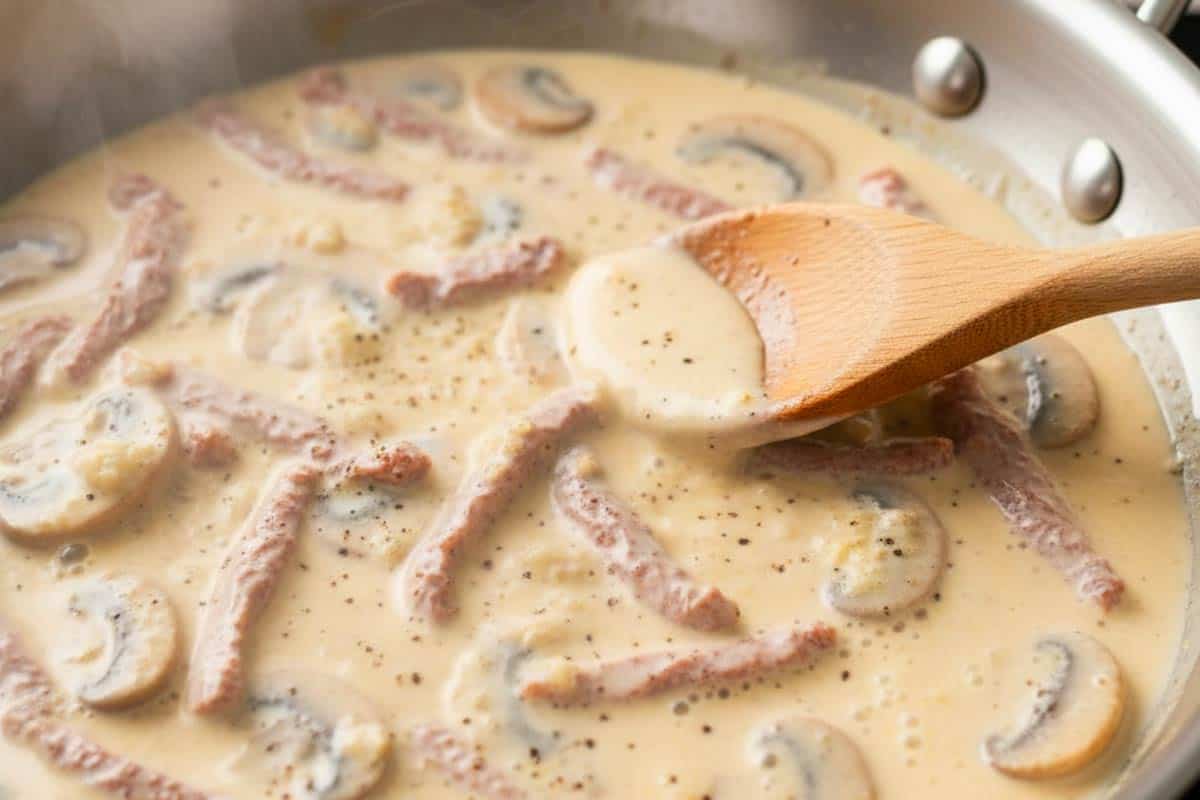Added the evaporated milk into the pan.