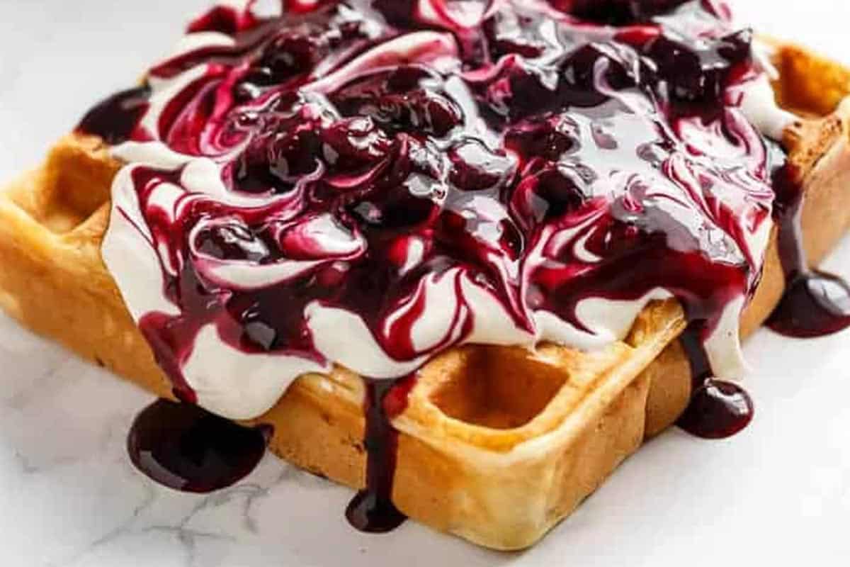 Close-up shot of Blueberry Lemon Waffles.