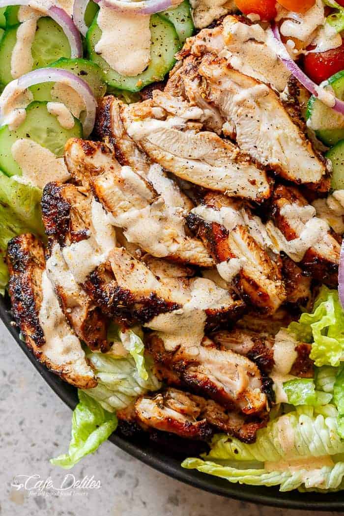 Grilled Cajun Chicken Salad with Creamy Cajun Dressing | https://cafedelites.com